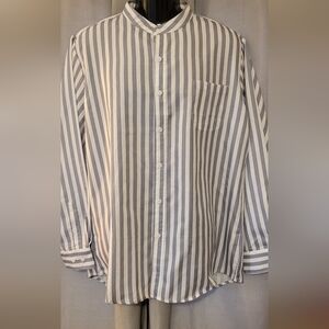 Men's Striped Button-Down Shirt - Gray and White